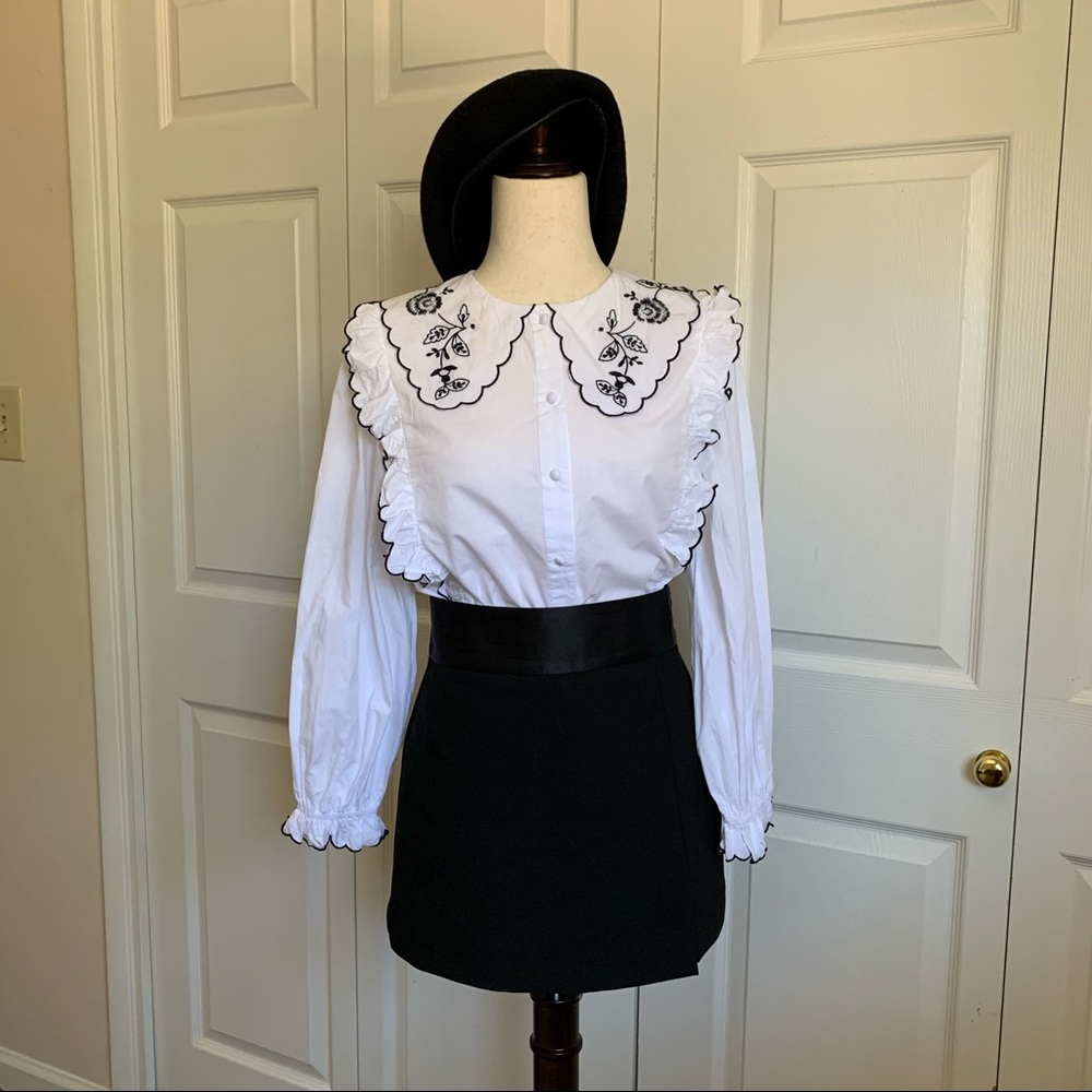 Zara Embroidered Poplin Top